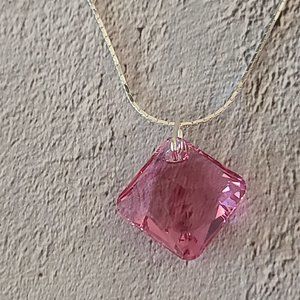 Swarovski® Crystal Rose Princess Cut Pendant on a Real Sterling Silver Chain